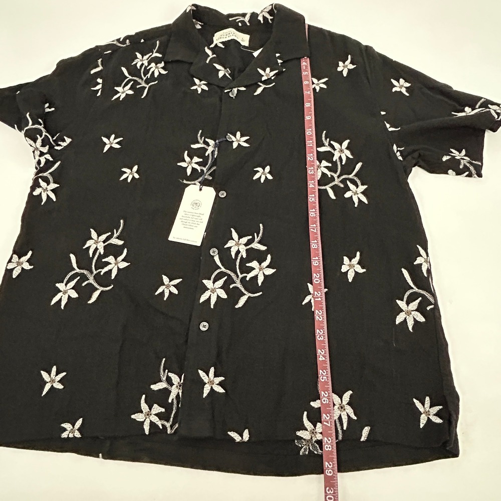 Abercrombie & Fitch Summer Linen Blend Shirt Mens L Black Floral Embroidered NEW - Picture 10 of 11